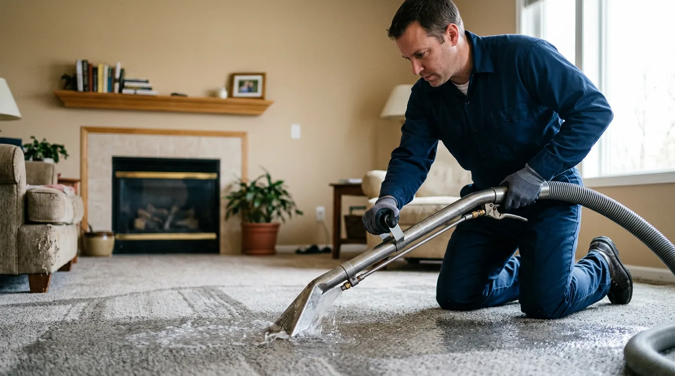 Water damage restoration technician working near Smithfield, ME